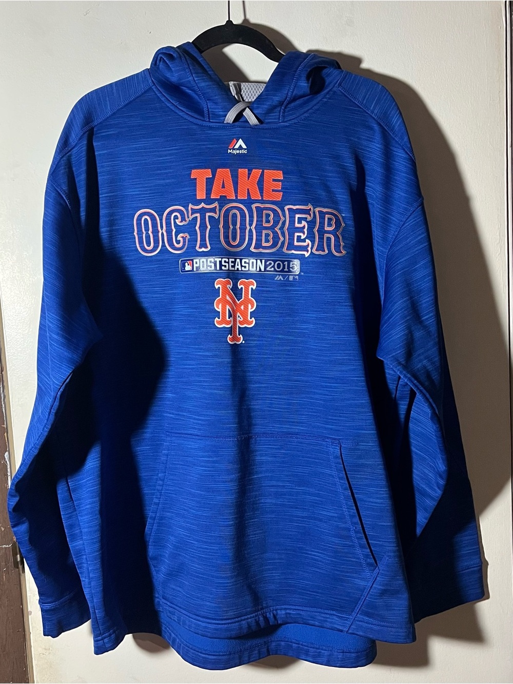 Majestic NY Mets Take October Postseason 2015 Size XL Men Blue Hoodie Sweatshirt